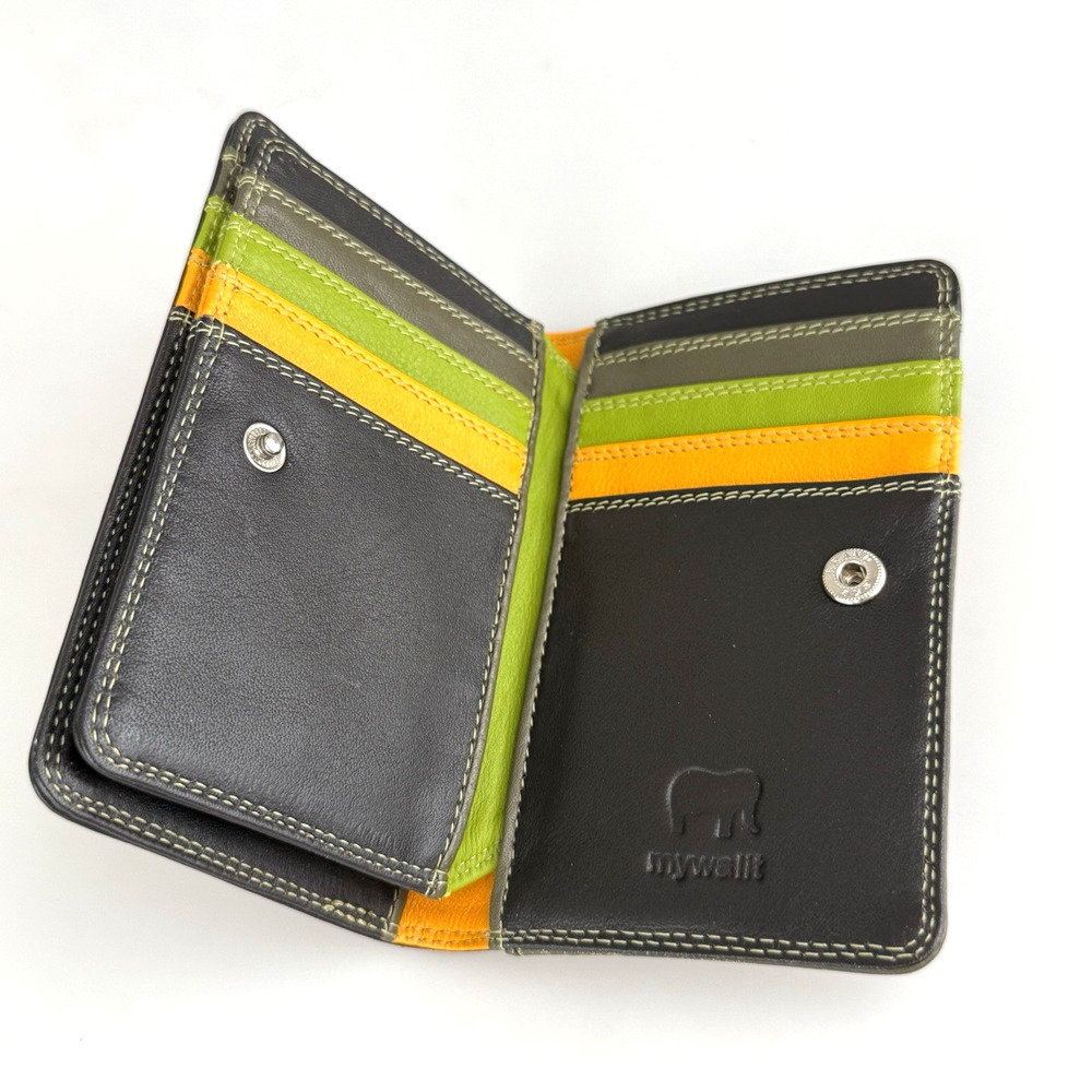 Mywalit Wallet Bifold Leather Card Case Black Green Brown Small